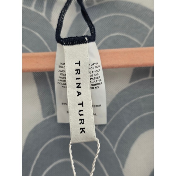 Trina Turk Navy White Arch Print Mesh V-Neck Ring Cover-Up Dress 3076265M Medium - Picture 6 of 8